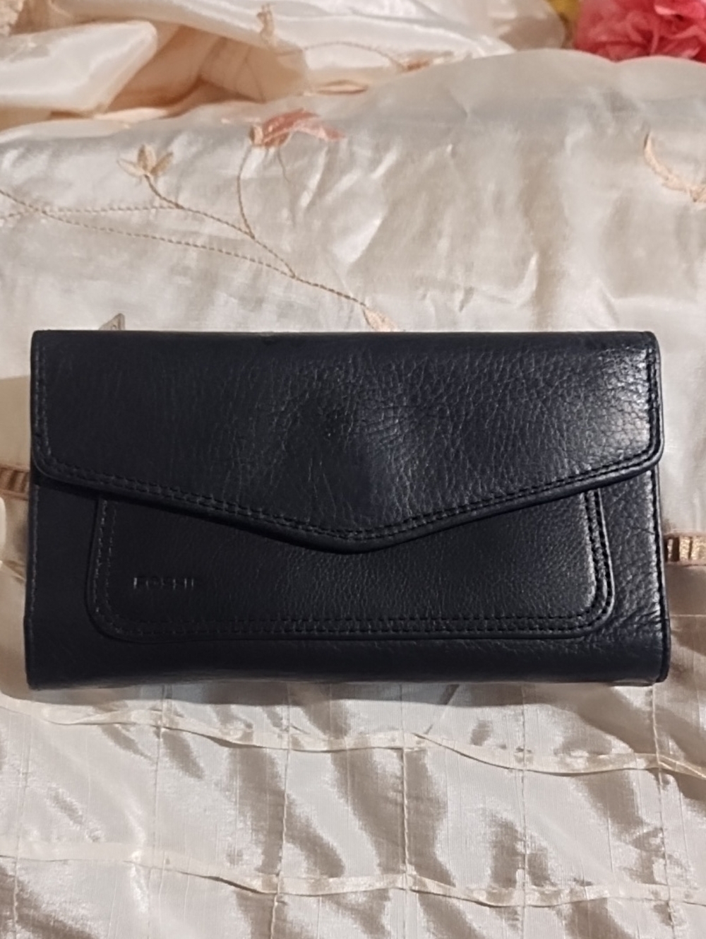 Fossil Black Leather Envelope Wallet VGC. Vintage.